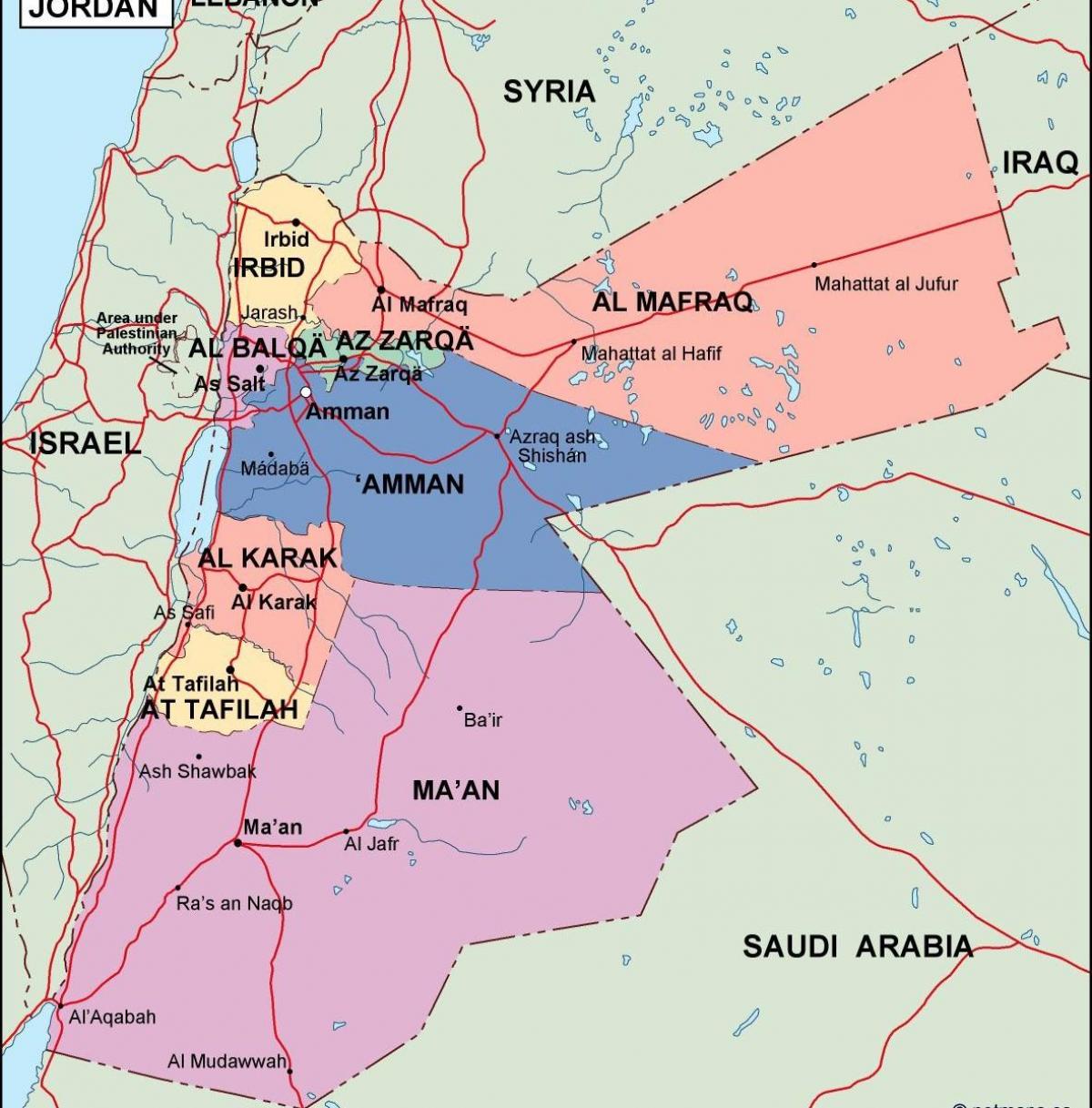 mapa de Jordània política