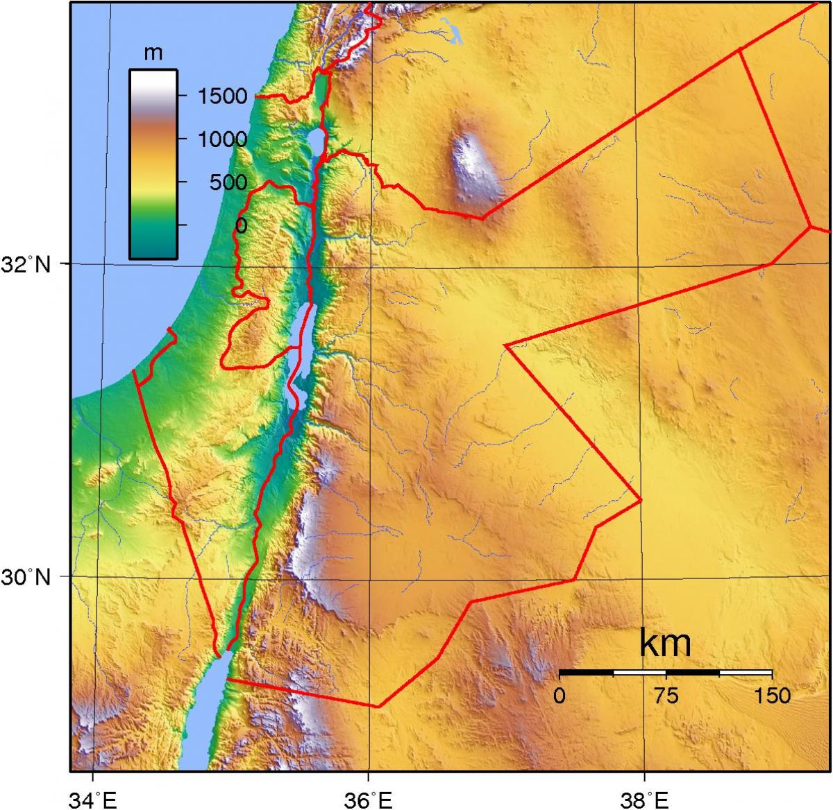 mapa de Jordània topogràfic