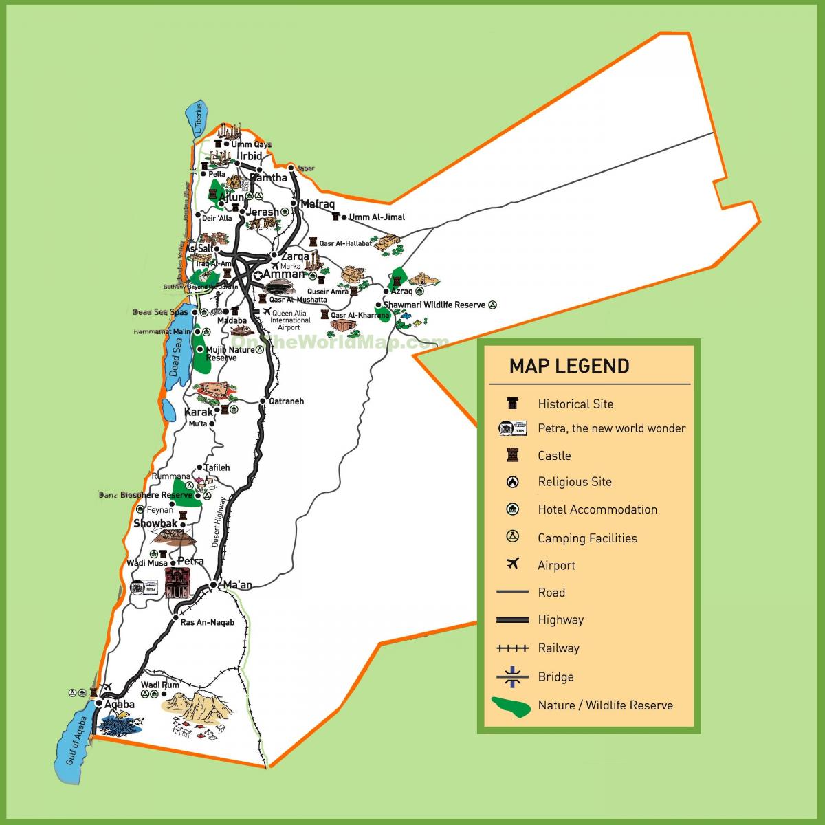 mapa de Jordània llocs turístics