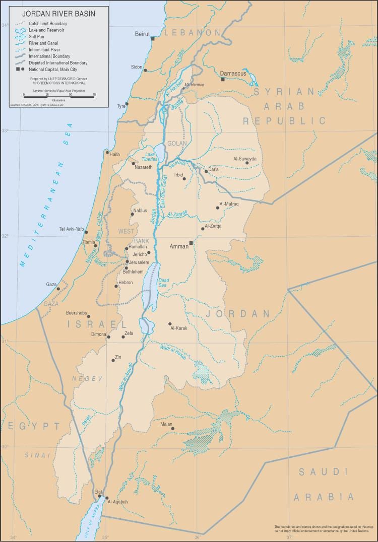 mapa del riu Jordà en el món