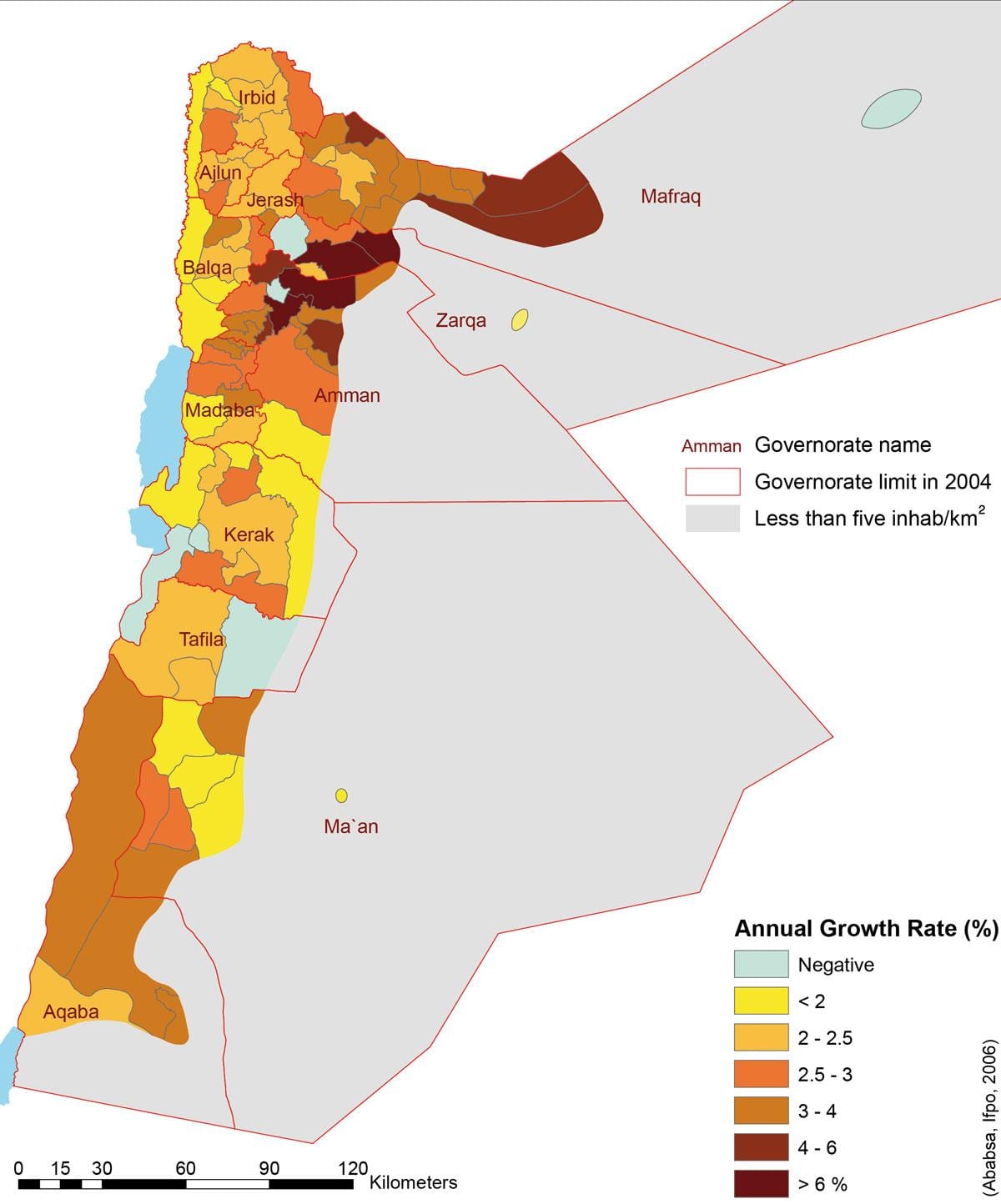 mapa de Jordània població