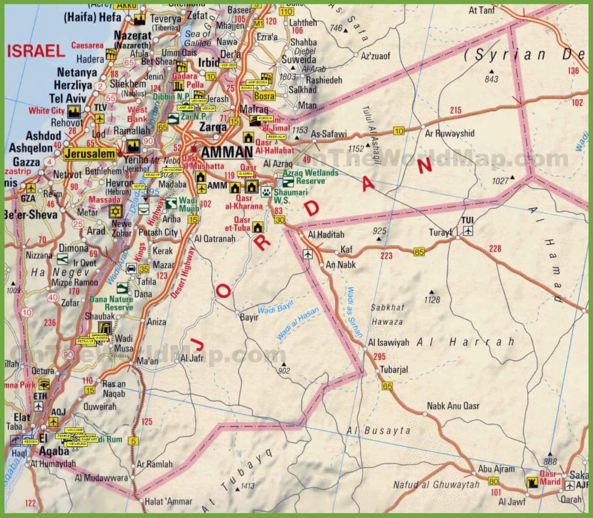 mapa de Jordània per carretera