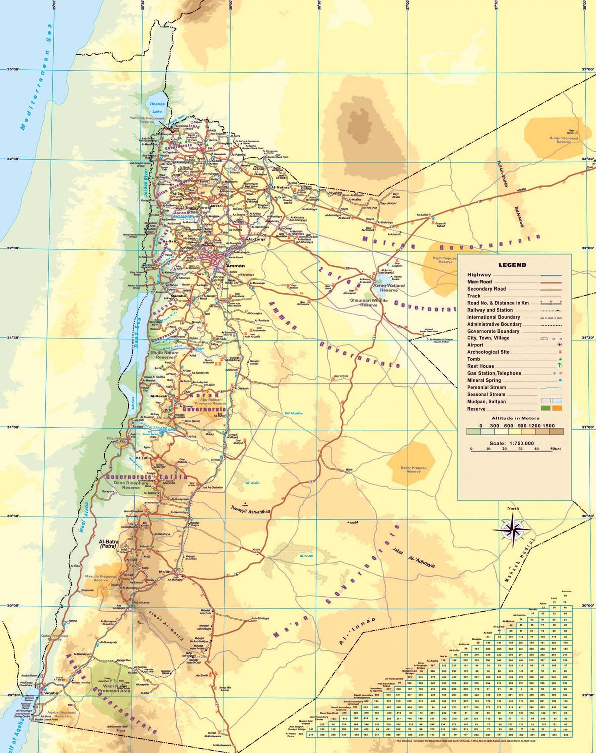 mapa de mapa físic de Jordània